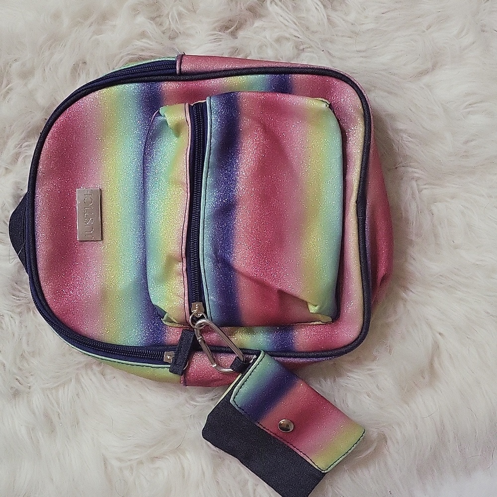 NWT JUSTICE Girl's multi color sparkle backpack purse